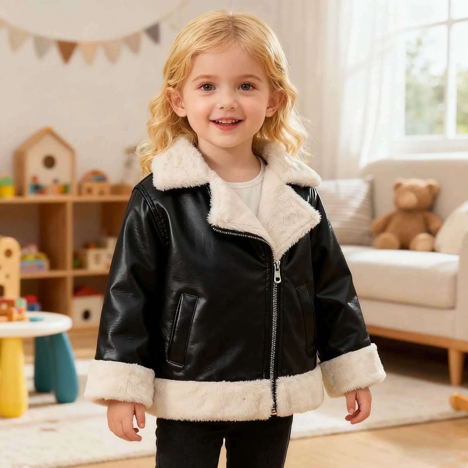 Куртка для хлопчиків і дівчаток вітрозахисна флісова з кишенями, фото №3