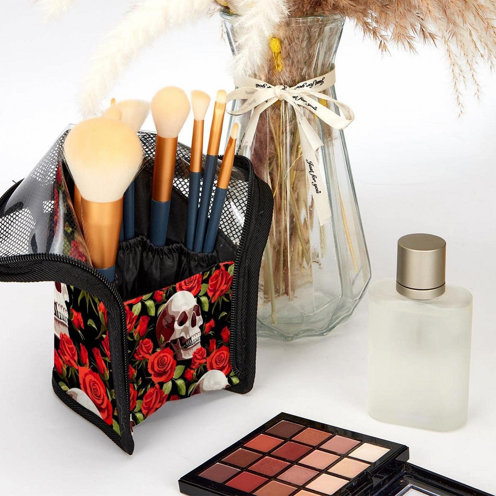 Набір пензлів для макіяжу з сумкою-органайзером Halloween Skull Red Rose, 12 штук, Colored-2075, фото №6