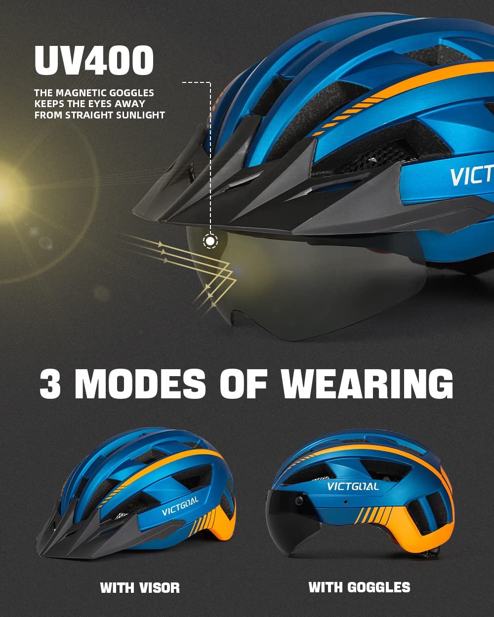 Шолом VICTGOAL для чоловіків та жінок, MTB, зі знімними магнітними окулярами та козирком, фото №2