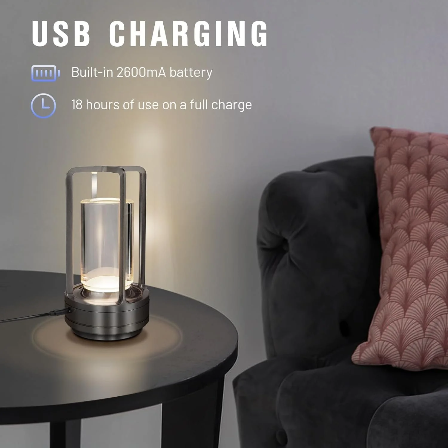 Настільна лампа LED Crystal Lantern Wireless Dimmable Touch USB-C, фото №4
