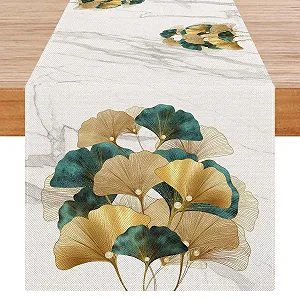 Купити Ранер Modern Winter Green Leaves Linen Look Gold Ginkgo Biloba Marble Texture Зелена 40 x 140 см - Фото 1 Ранер Modern Winter Green Leaves Linen Look Gold Ginkgo Biloba Marble Texture Зелена 40 x 140 см - Фото 1