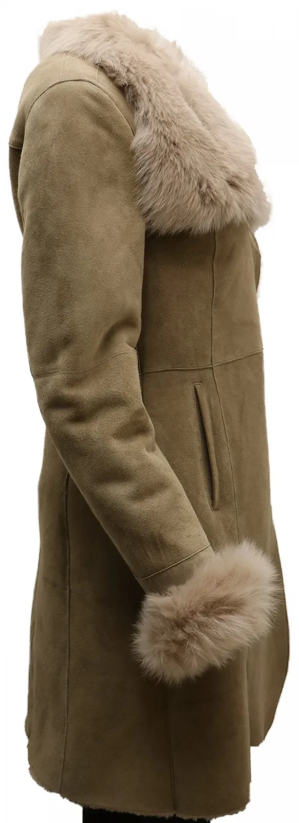 Пальто Infinity Leather Бежевий замшевий з мериносової овчини з коміром тоскана, фото №3 Пальто Infinity Leather Бежевий замшевий з мериносової овчини з коміром тоскана, фото №3