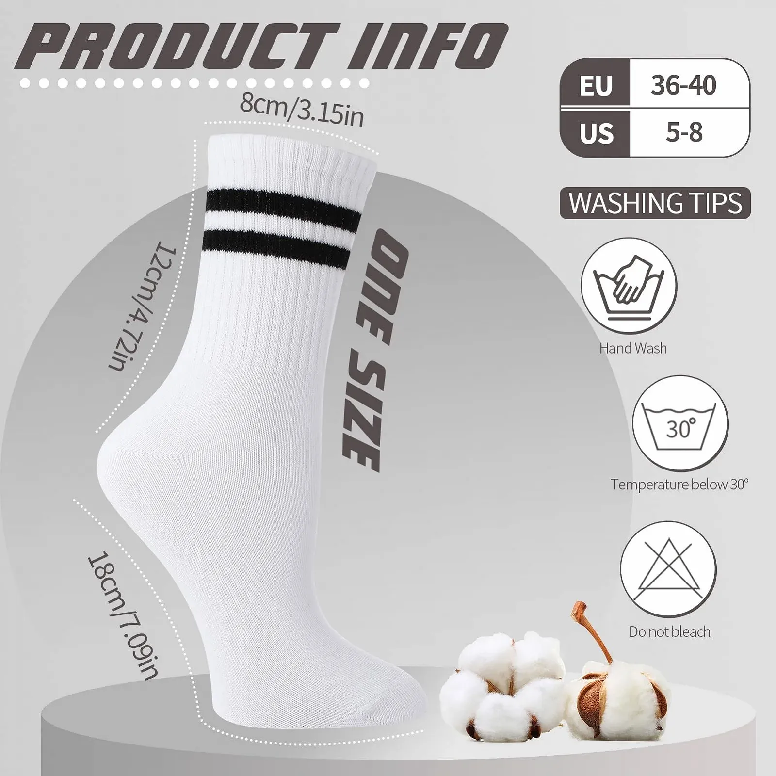 Спортивні шкарпетки Білі Чоловічі Жіночі 8 пар Тенісні шкарпетки зі смужками 36-40, фото №2