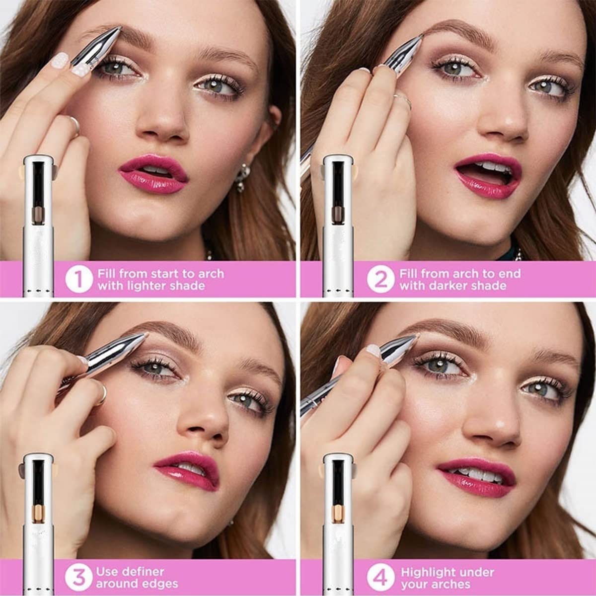 Олівець для брів BERULL 4-в-1 Brow Contour Highlight Pen Водостійкий косметичний засіб Змішані кольори, фото №3 Олівець для брів BERULL 4-в-1 Brow Contour Highlight Pen Водостійкий косметичний засіб Змішані кольори, фото №3
