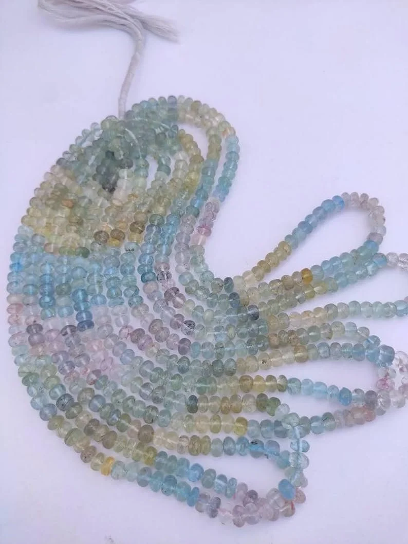 Натуральный Аквамарин Рондель Гладкие Бусины 6.5-7 мм, фото №4