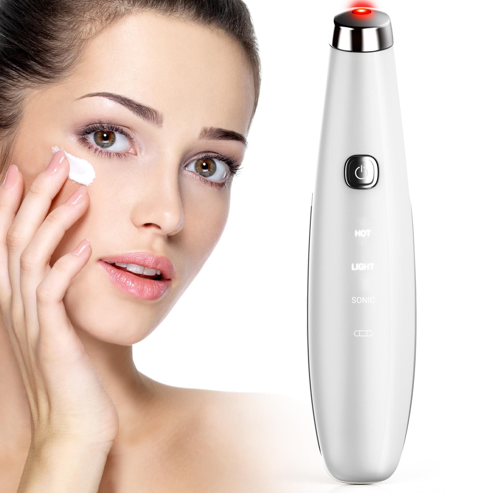 Масажер для очей TOUCHBeauty Ultrasonic з нагрівом, LED терапія, червоний, фото №1