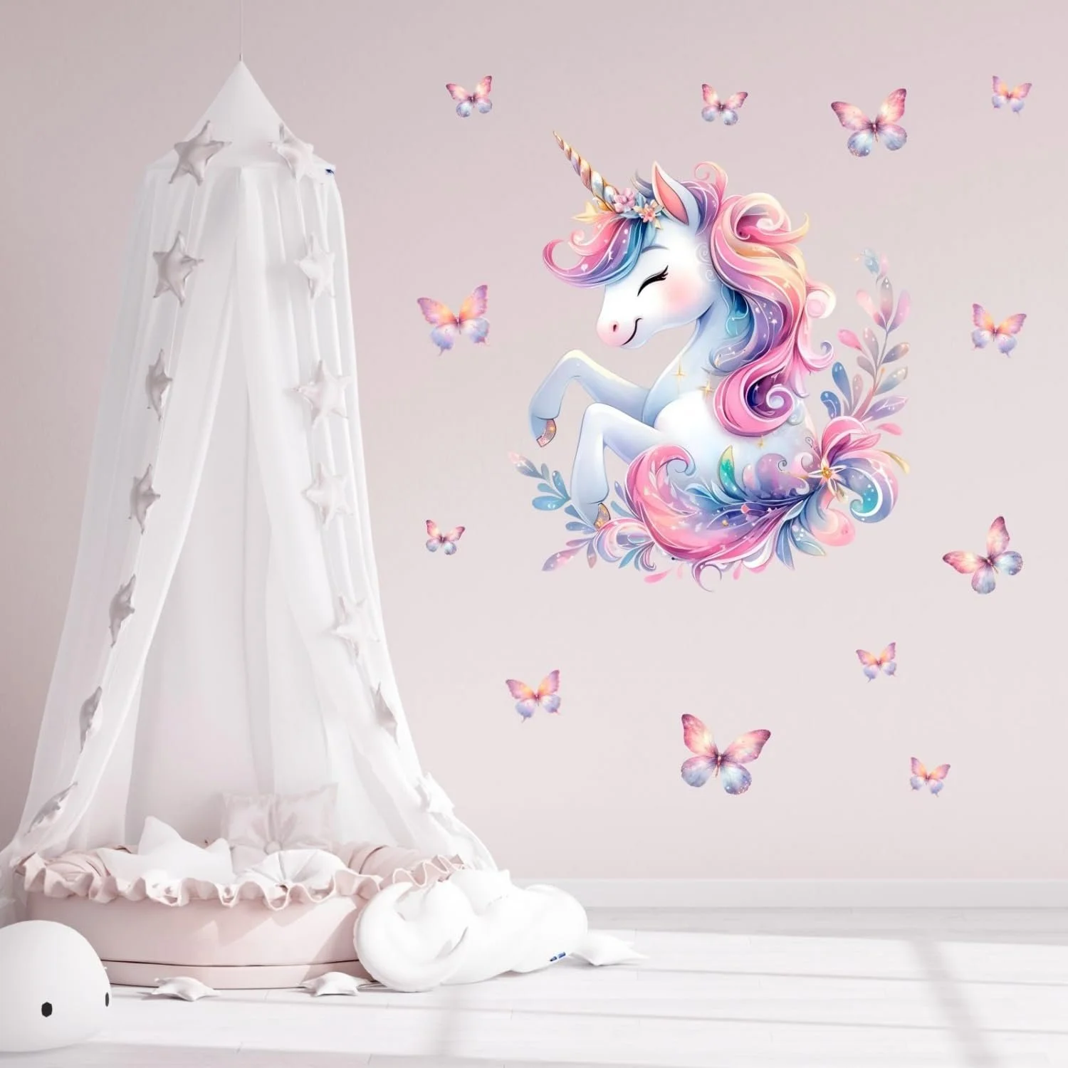 Наклейка на стіну 248 Єдиноріг з метеликами 1000 x 1000 мм, фото №5