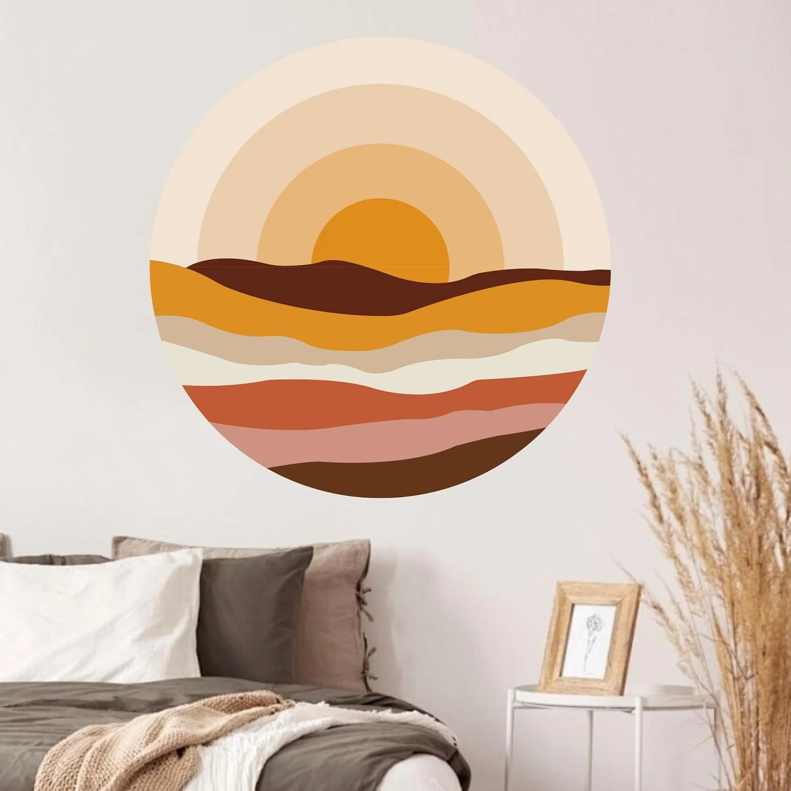Наклейка на стіну TOARTI Boho Decoration Orange Sun Circles Hills, фото №1