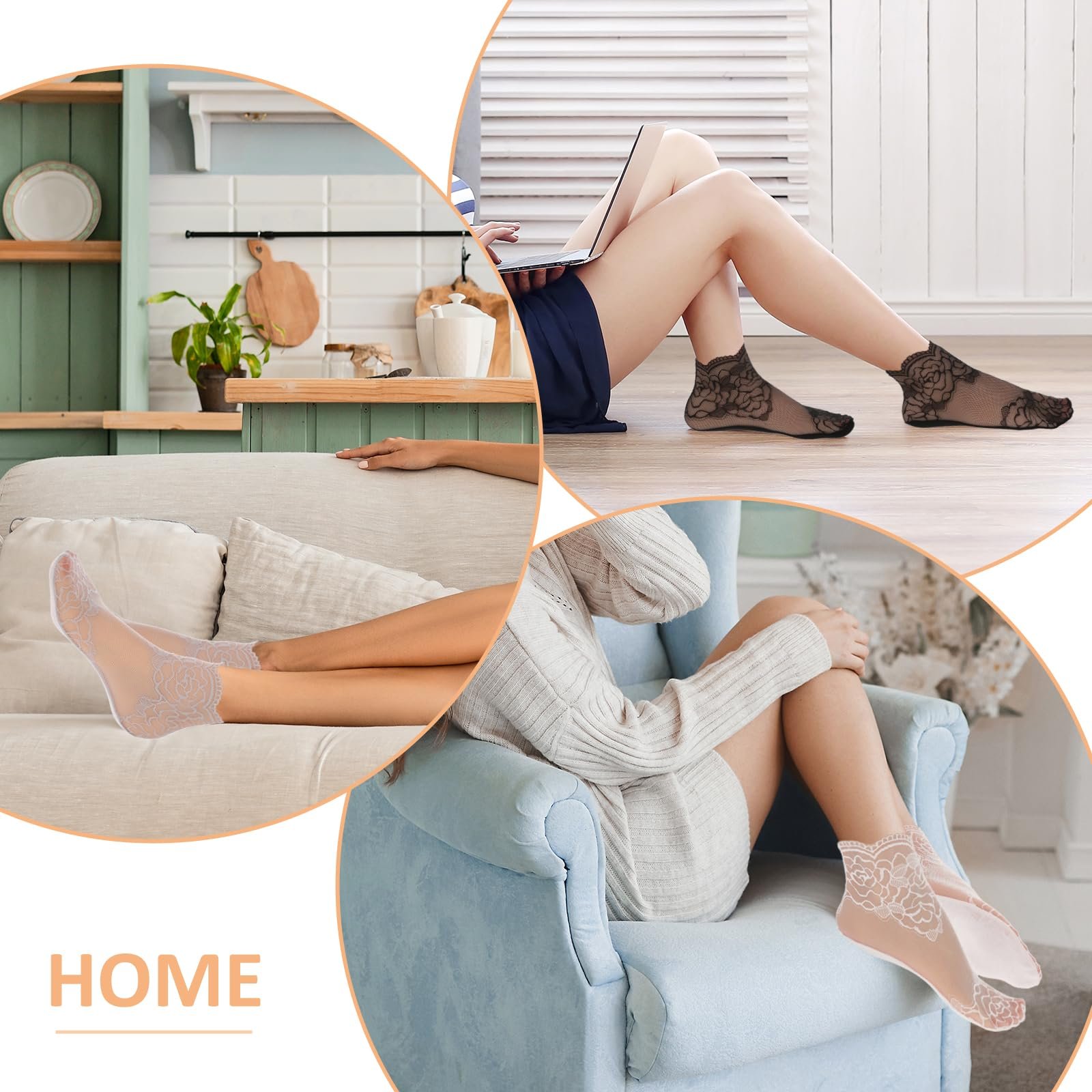 Носки с рюшами Ouligay, 5 пар - Кружевные, короткие сетчатые, тонкие хлопковые, прозрачные летние, для щиколотки, костюмы для женщин и девушек, черные, универсальный размер, фото №2