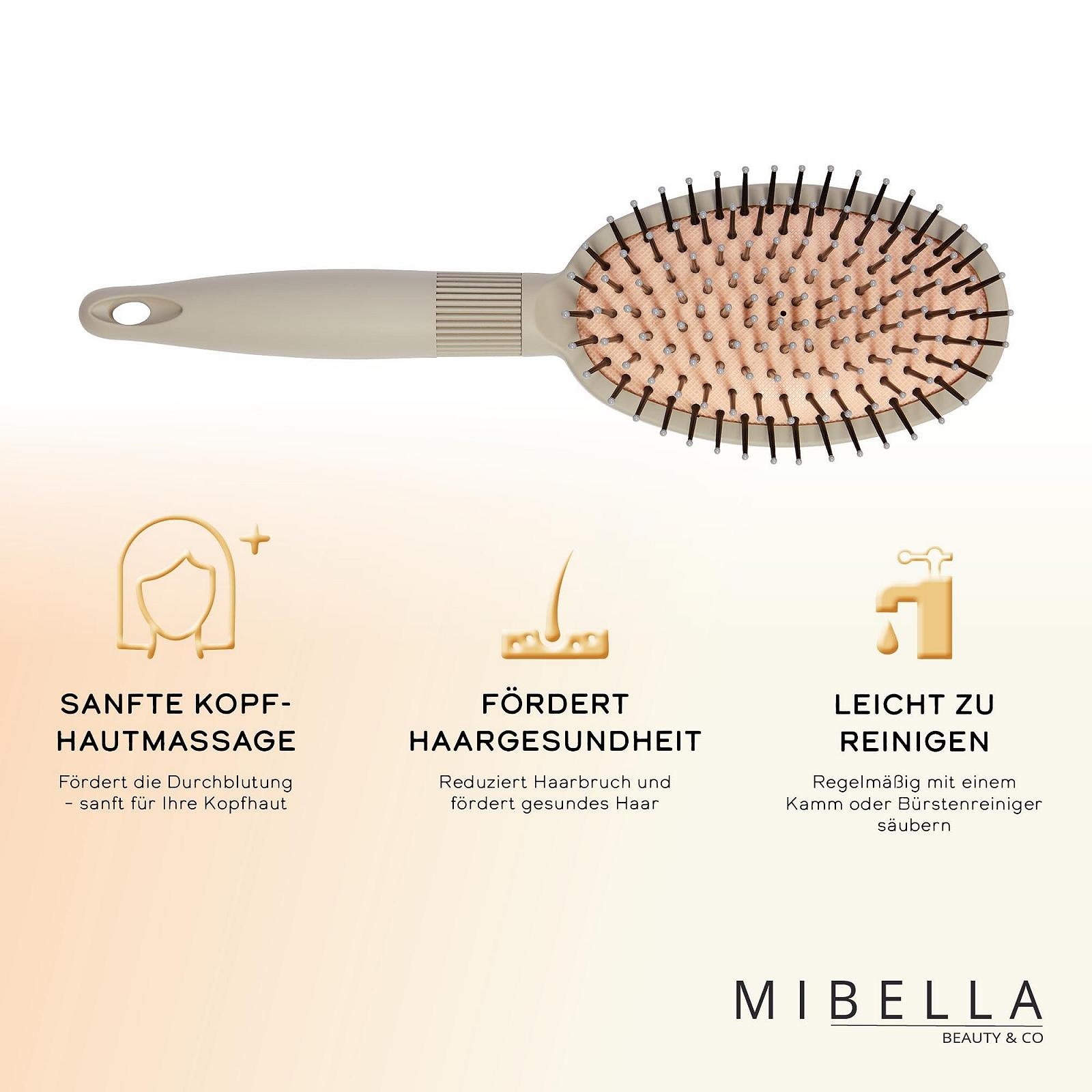 Щітка MIBELLA BEAUTY & CO овальна з пластиковими штифтами та подушкою для легкого та ніжного розчісування і масажу голови, без висмикування, фото №3