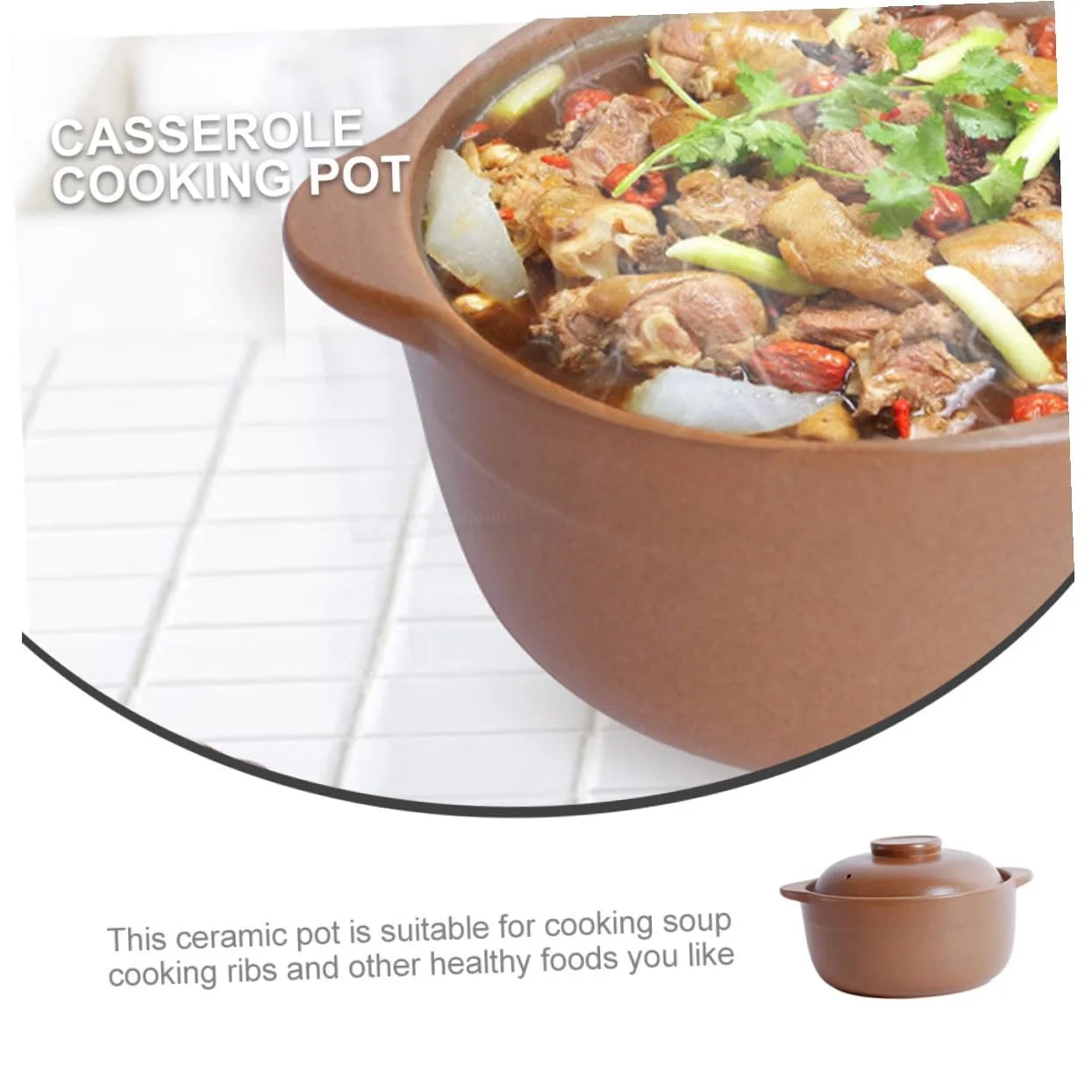 Кастрюля для тушения PRETYZOOM Керамическая Термостойкая Антипригарная с эргономичной ручкой для газовых плит, фото №9