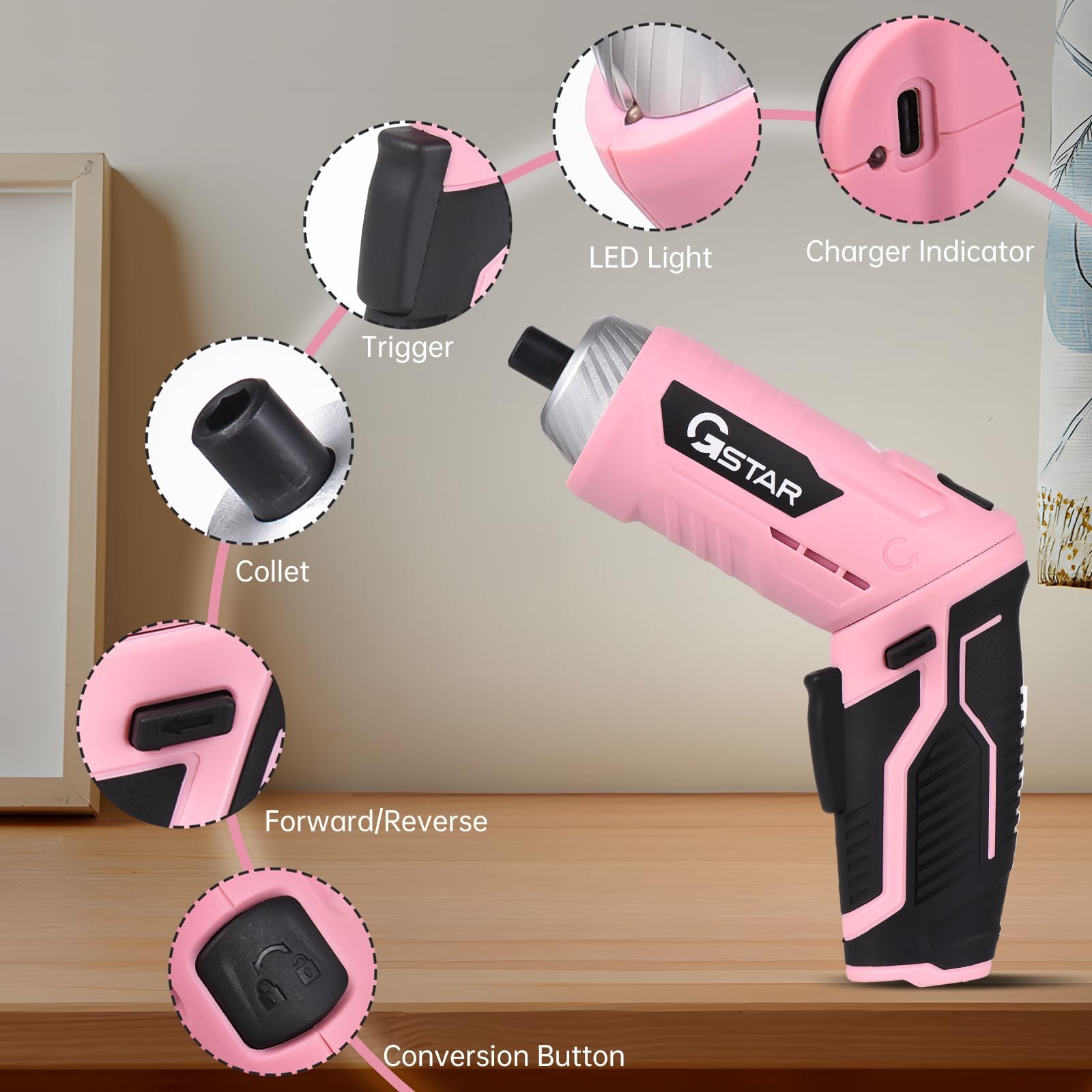 Електрична викрутка Kavolet 41pcs 3Nm 3.6V з LED підсвіткою, набір з обертальною ручкою, зарядний кабель Type C, сумка для перенесення, фото №5