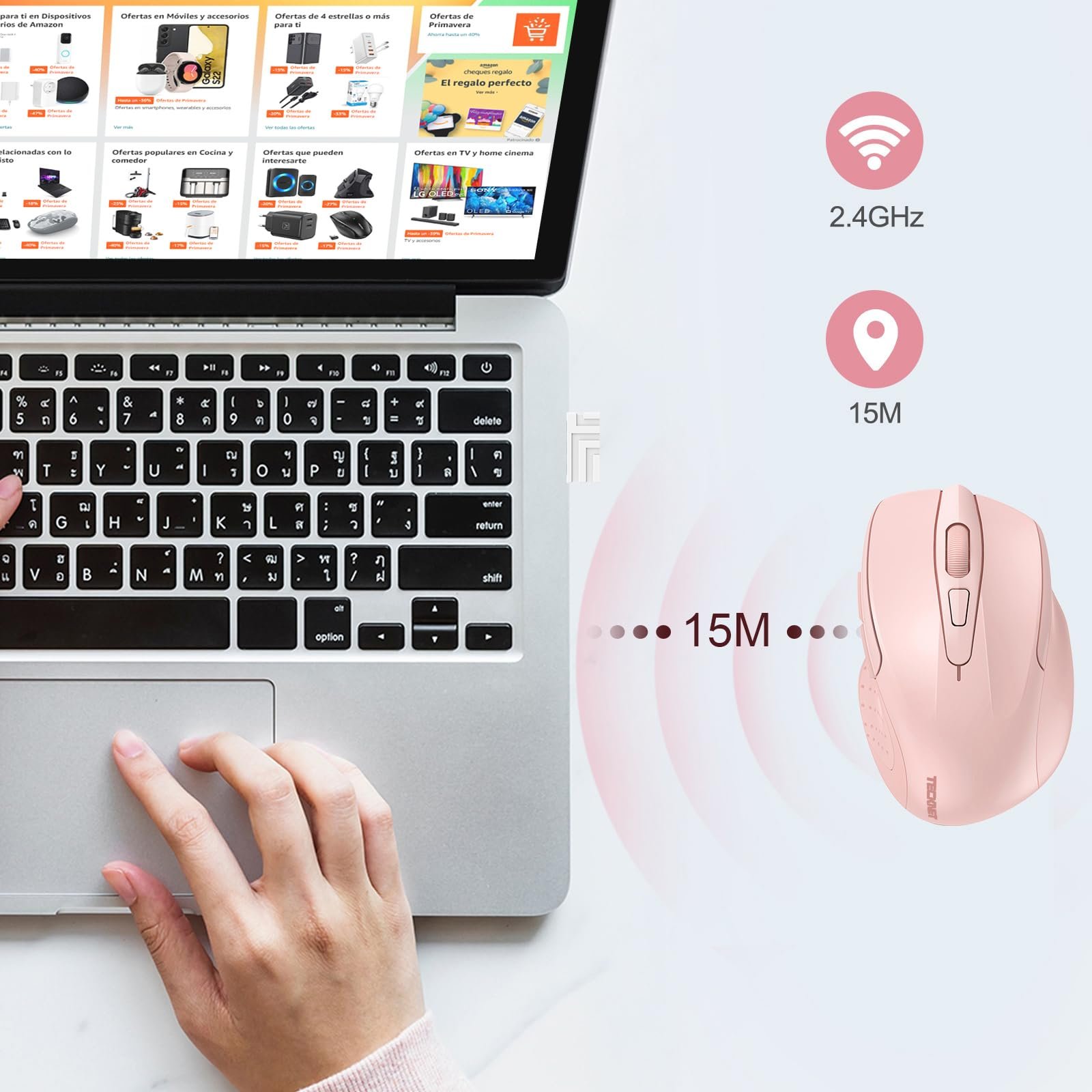 Мышь беспроводная TECKNET Pro 2.4G 4000 DPI 6 кнопок с нано-приемником, фото №4