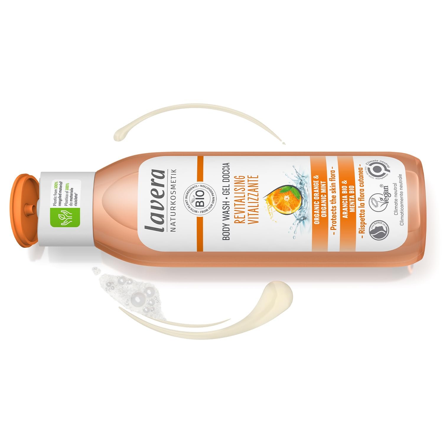 Гель для душа lavera Revitalising Натуральный Веганский с органическим апельсином и мятой Без силиконов 250 мл, фото №3