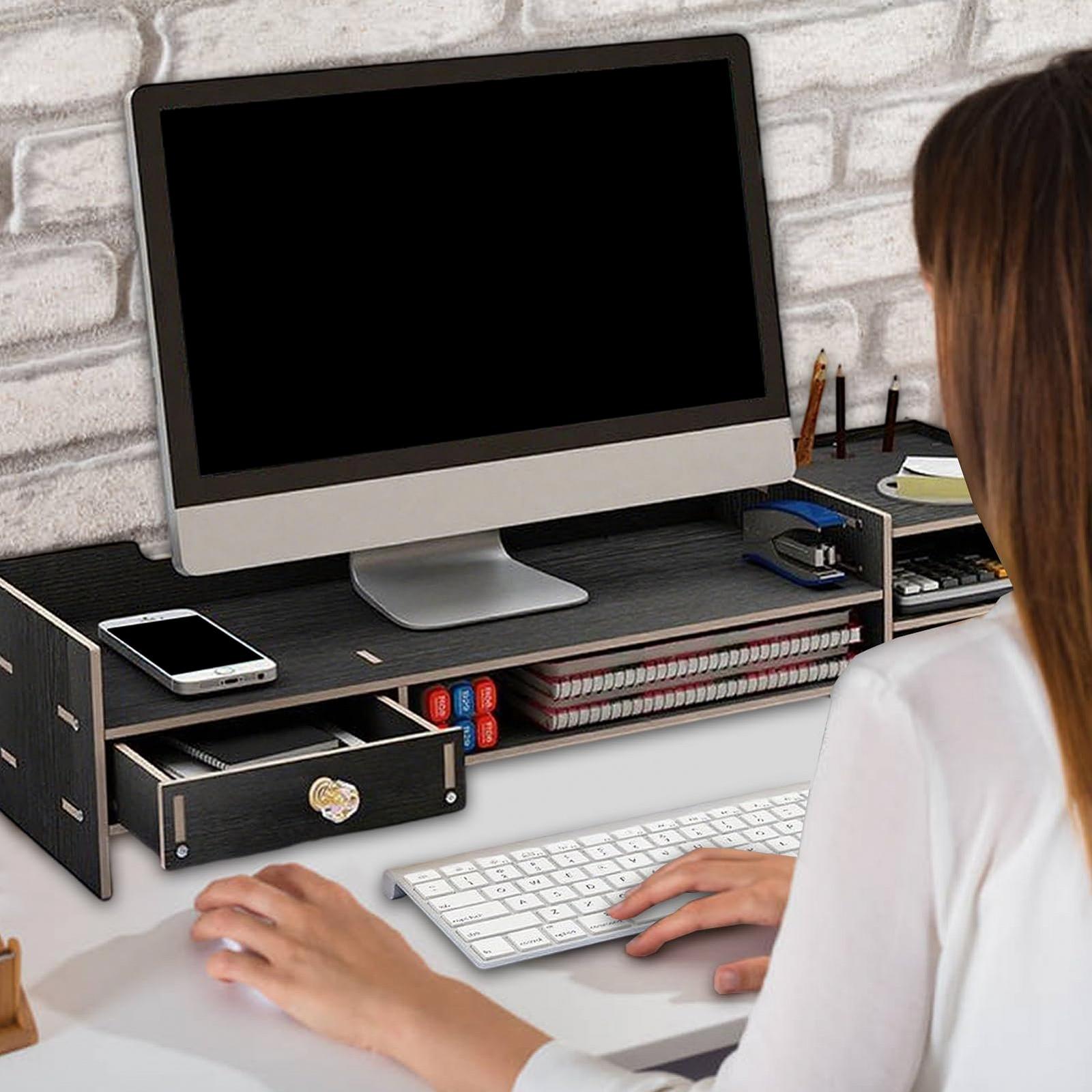 Подставка для монитора Деревянная полка для аксессуаров ПК, ноутбука, принтера для офиса, дома, квартиры, студенческой комнаты, фото №2 Подставка для монитора Деревянная полка для аксессуаров ПК, ноутбука, принтера для офиса, дома, квартиры, студенческой комнаты, фото №2