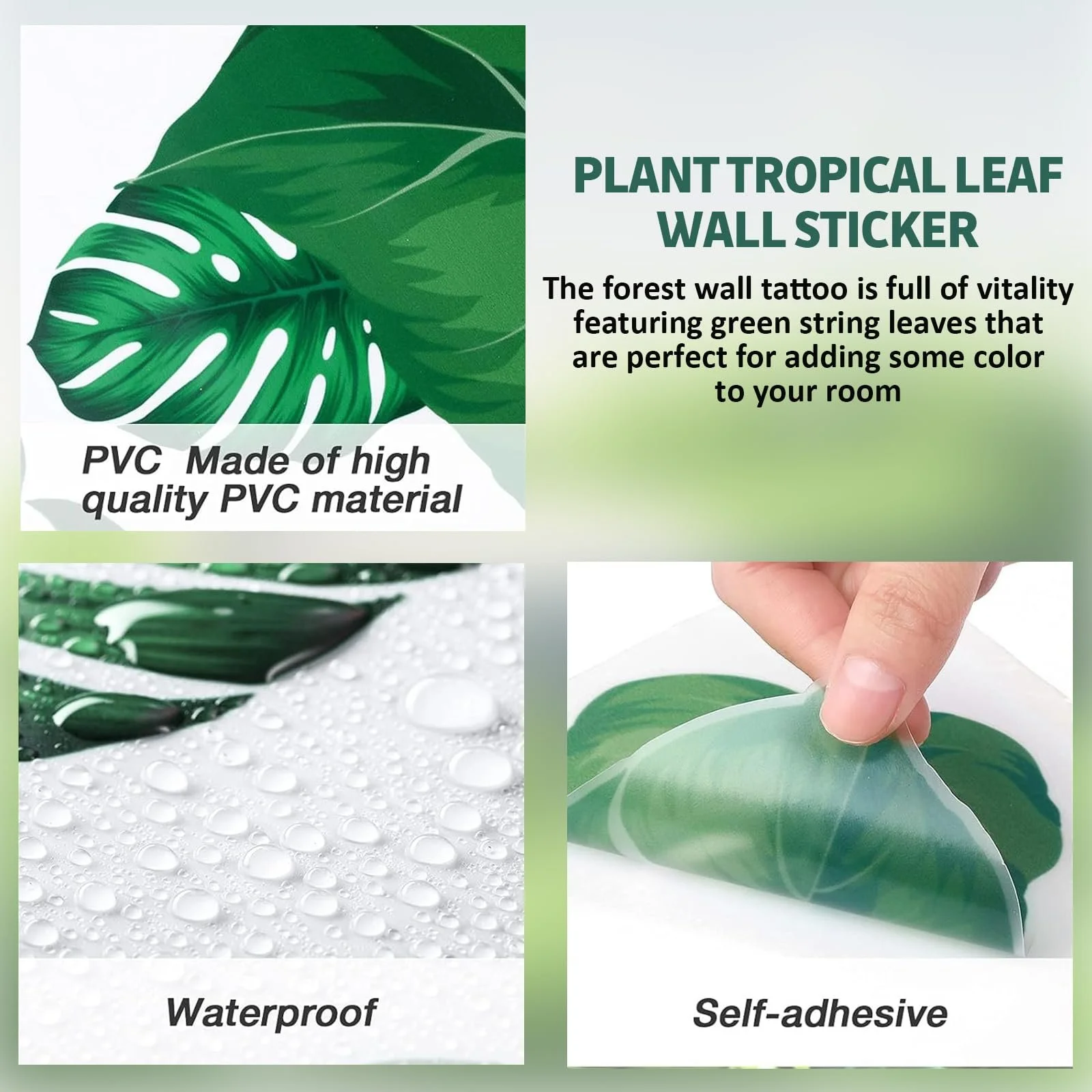 Наклейки на стіну Рослини Тропічне листя 2 штуки Зелений, фото №3 Наклейки на стіну Рослини Тропічне листя 2 штуки Зелений, фото №3