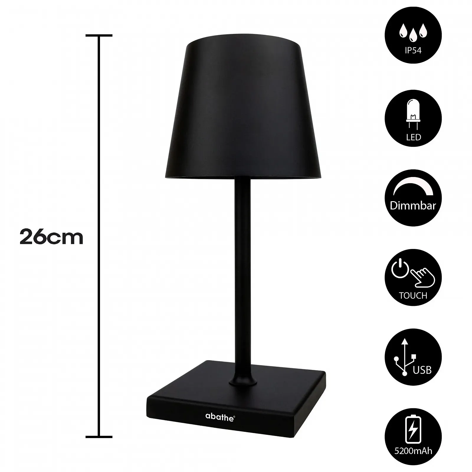 Настільна лампа акумуляторна LED abathe Classic 26 см димована бездротова USB IP54, фото №3