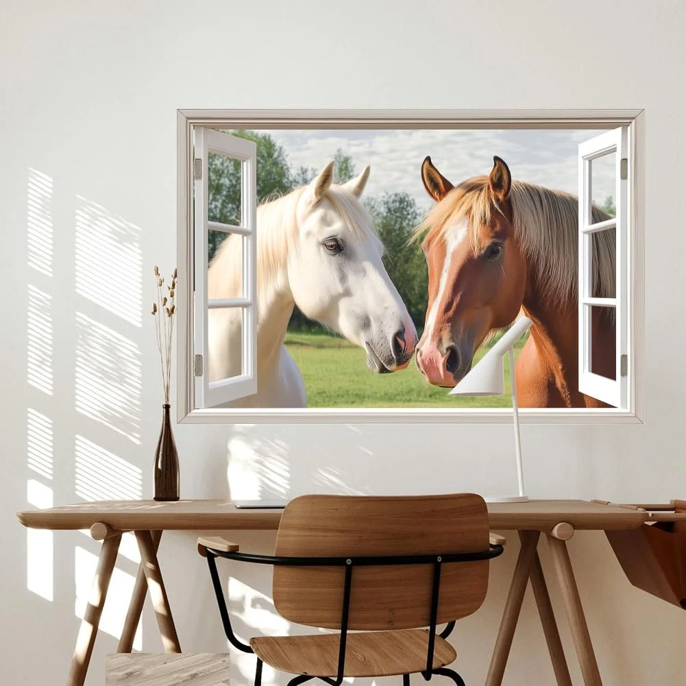 Настінна наклейка SUPERDANT Коні перед вікном Вінілова Велика кольорова, фото №4