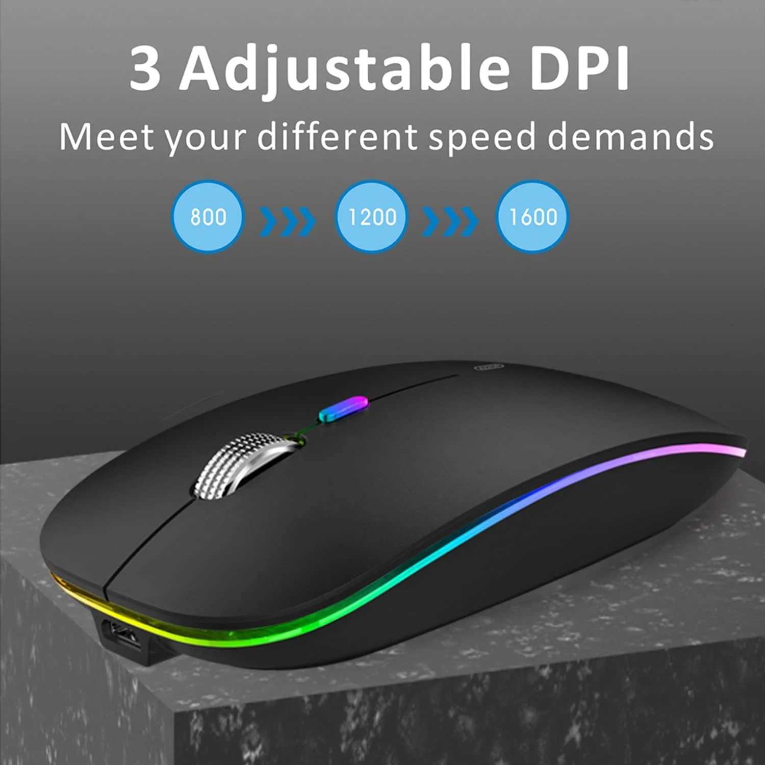 Миша Бездротова Uiosmuph G12, 2.4G, тиха, акумуляторна, з Nano USB ресивером, 1600 DPI, матово-чорна, фото №6