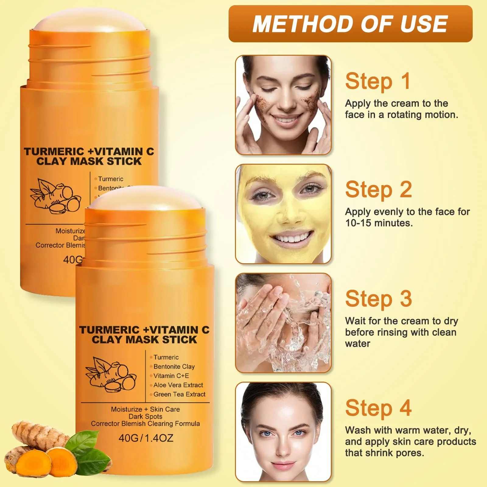 Маска-стік Глина Куркума Ledeak, 2 шт, Вітамін C для очищення пор, від шрамів від вугрів, фото №7