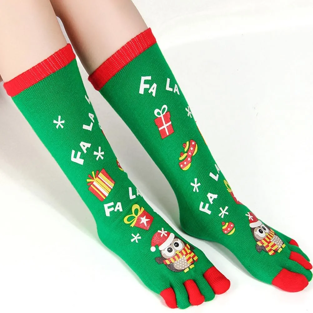 Рождественские носки VALICLUD Носки с пальцами для взрослых и детей, зимние теплые чулки с пятью пальцами, эластичные носки до колена, праздничные носки, зеленый + черный, фото №3 Рождественские носки VALICLUD Носки с пальцами для взрослых и детей, зимние теплые чулки с пятью пальцами, эластичные носки до колена, праздничные носки, зеленый + черный, фото №3