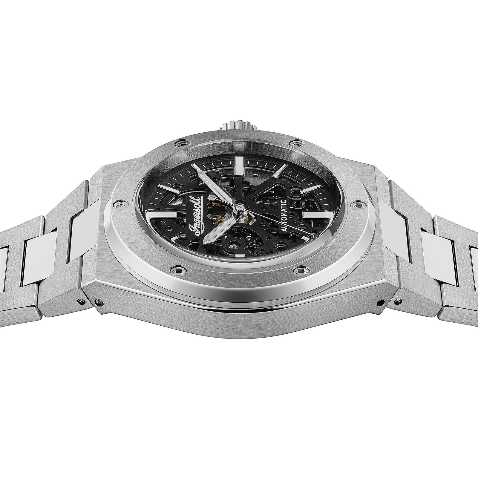 Мужские часы Ingersoll The Baller 45 мм Автоматические с черным скелетоном циферблатом и золотым браслетом из нержавеющей стали, фото №6 Мужские часы Ingersoll The Baller 45 мм Автоматические с черным скелетоном циферблатом и золотым браслетом из нержавеющей стали, фото №6