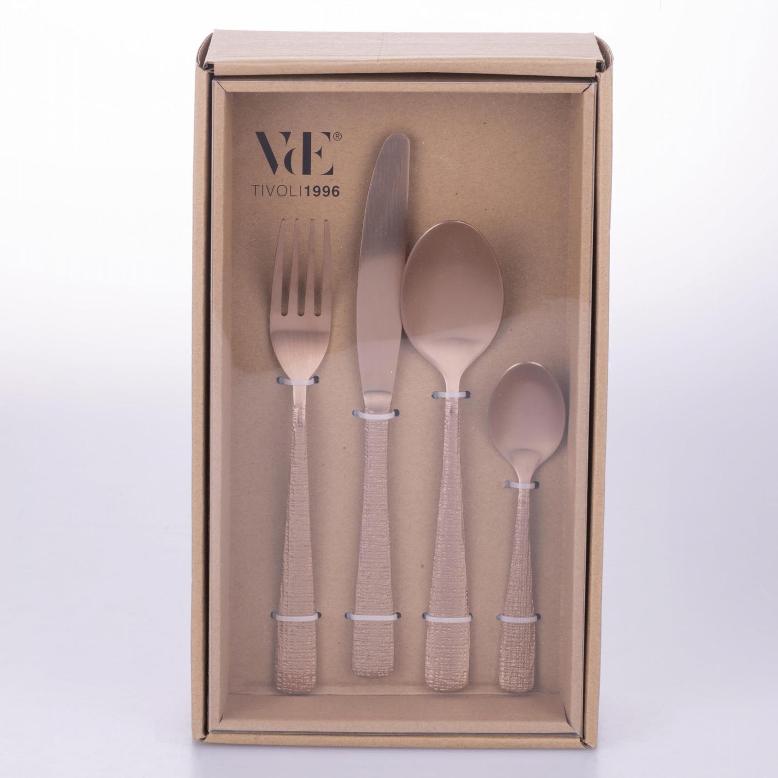 Набор столовых приборов 24 предмета Нержавеющая сталь 18/0 Матовое медное покрытие Текстурная ручка, фото №3 Набор столовых приборов 24 предмета Нержавеющая сталь 18/0 Матовое медное покрытие Текстурная ручка, фото №3