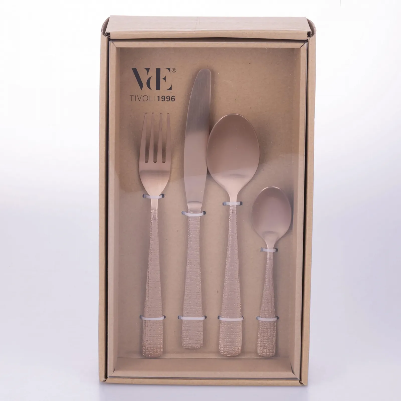 Набір столових приборів 24 предмети Нержавіюча сталь 18/0 Матове мідне покриття Текстурна ручка, фото №3