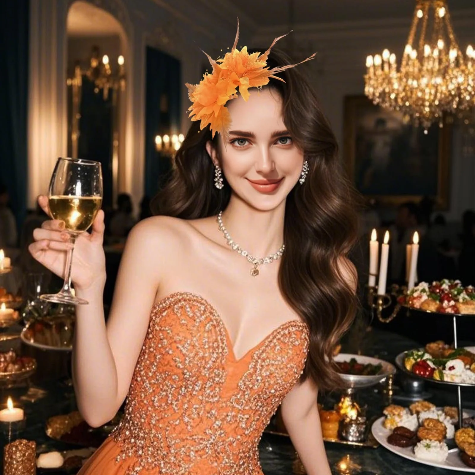 Обруч з пір'ям і штучними квітами (2 шт.), фото №7