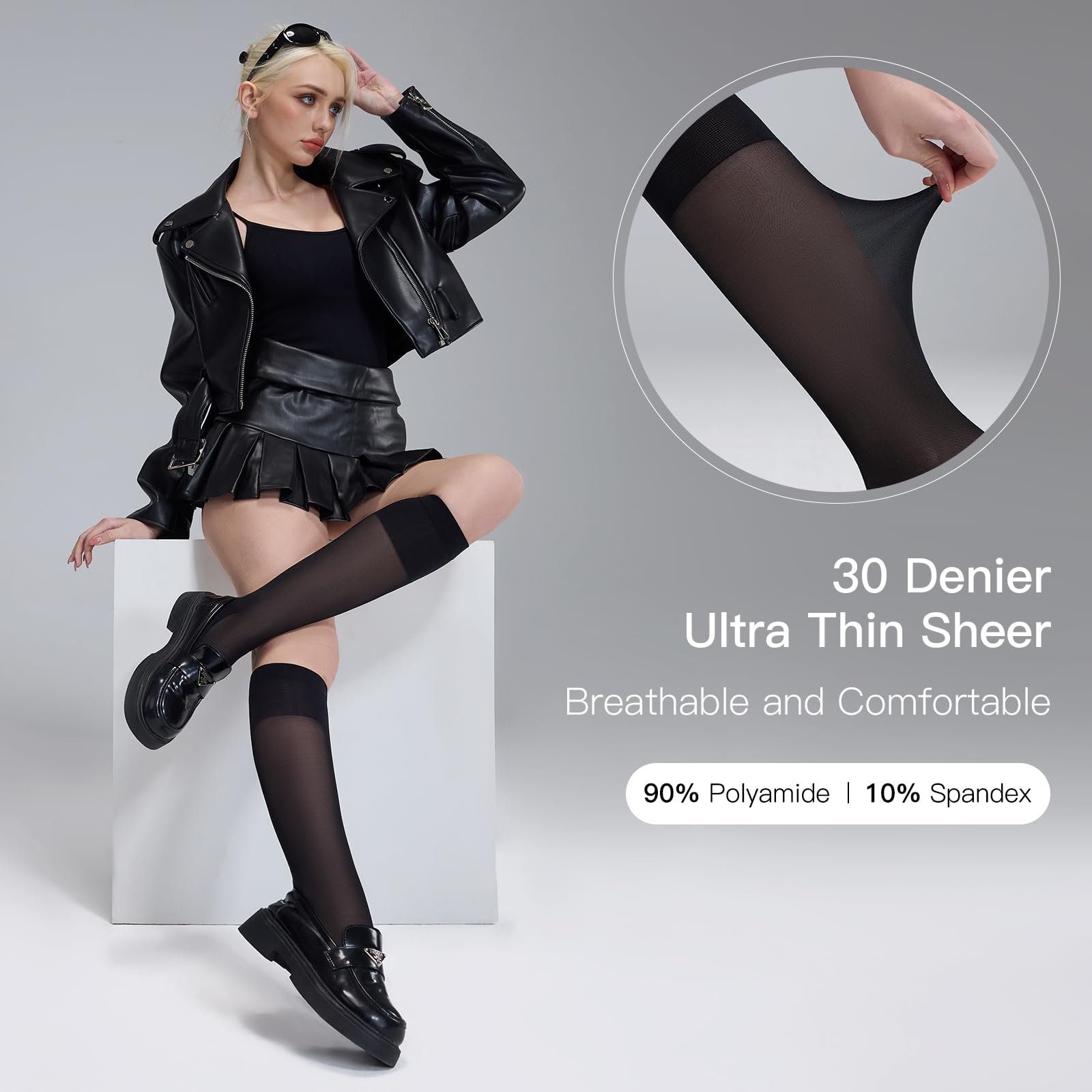 Гольфы Yilanmy 6 пар Женские шелковые тонкие 30 ден Прозрачные тонкие гольфы с массажной подошвой Мягкий комфортный пояс Чулки из нейлона, фото №4