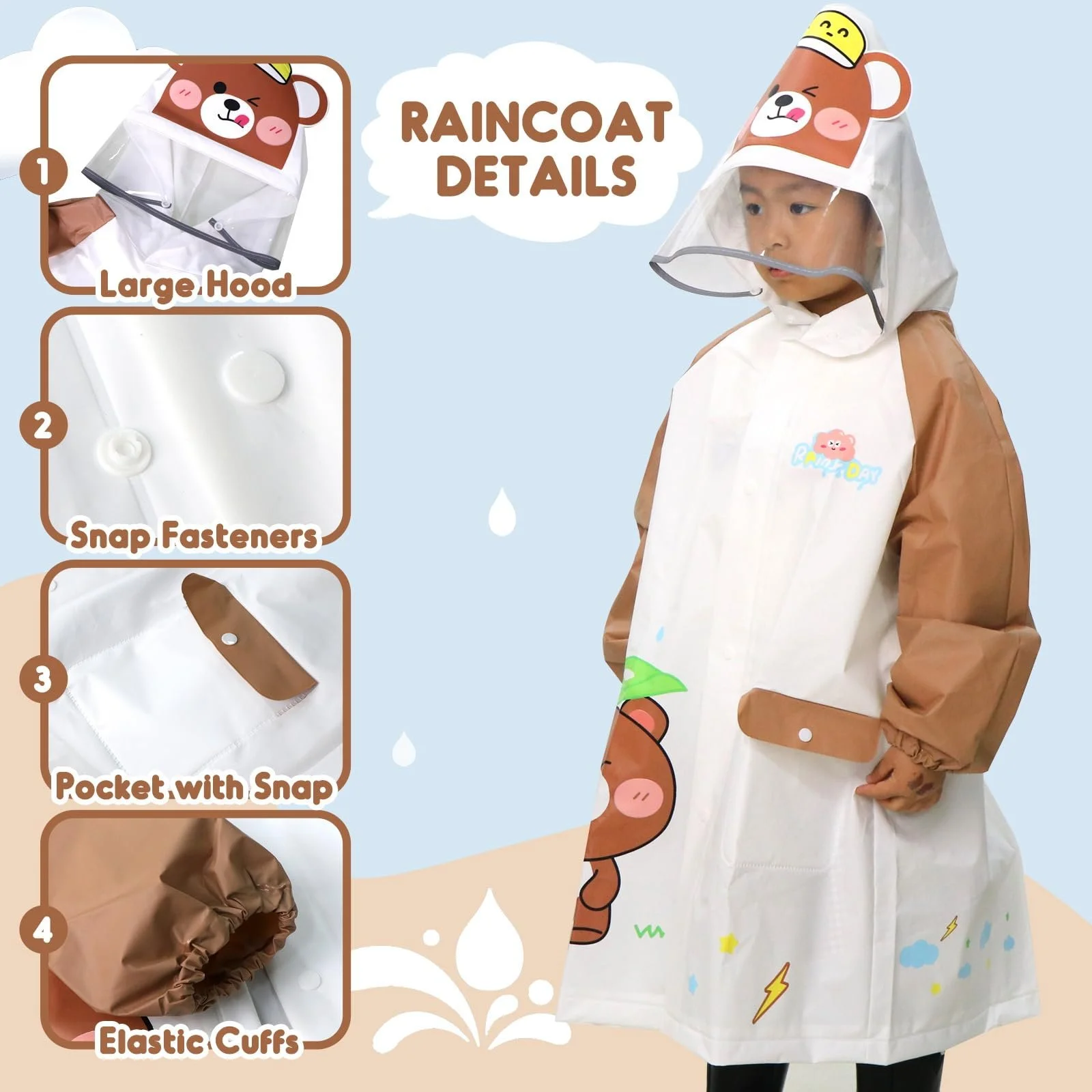Дитяче водонепроникне пончо дощовик ANYOO для дівчаток і хлопчиків з довгими рукавами, фото №6