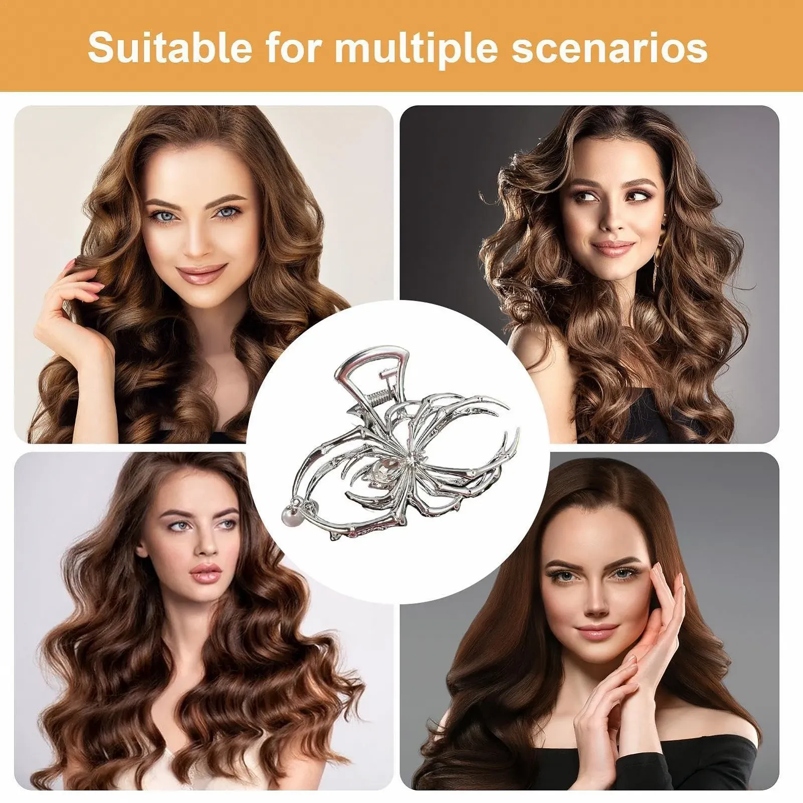 Заколка для волос Паук Металл Хэллоуин Заколка для волос - Захват для волос в готическом стиле для девочек - Заколка для волос с сильным удержанием для свиданий, деловых поездок, бассейна, фото №4