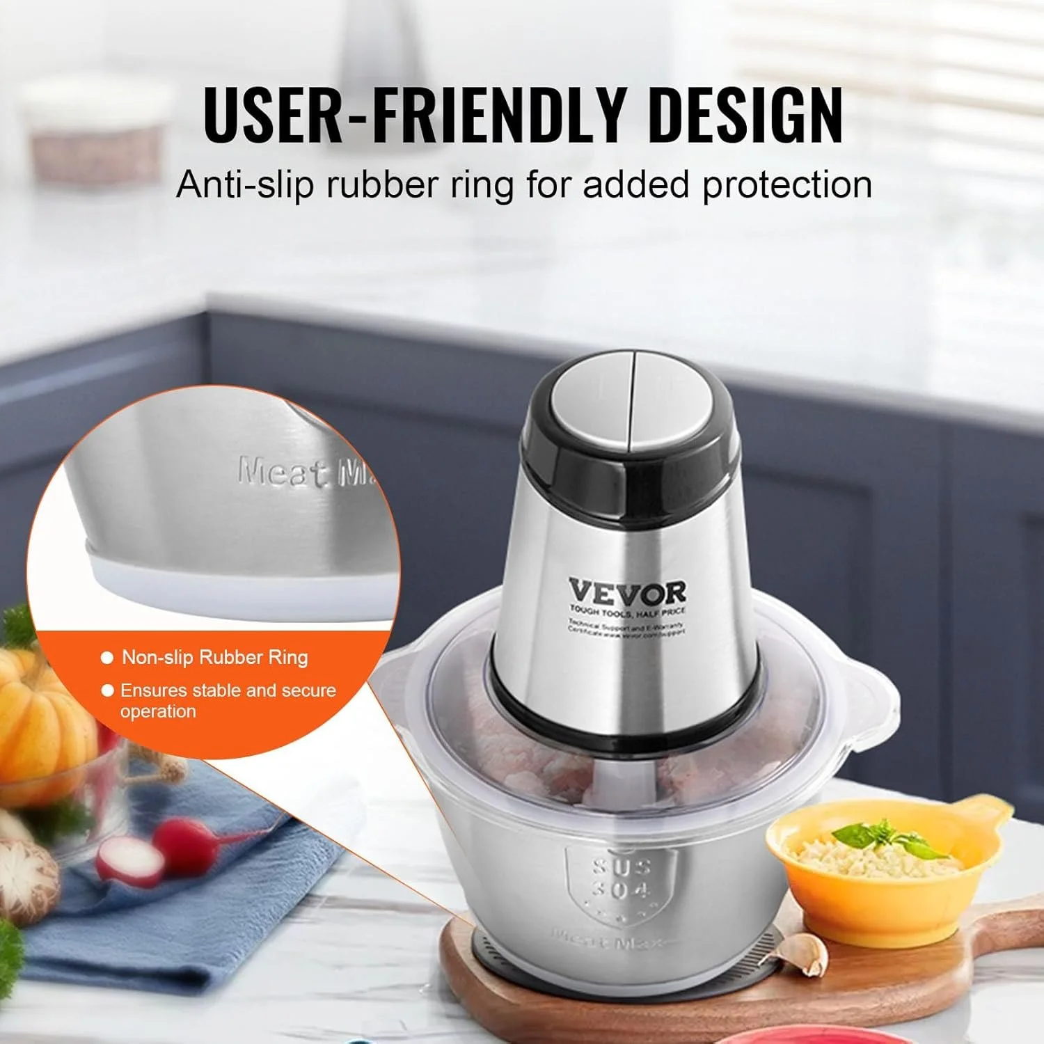 Электрический кухонный комбайн VEVOR AMJ-215F / 400W / 2 скорости / 2 л чаша / Нержавеющая сталь / Серебристый, фото №8 Электрический кухонный комбайн VEVOR AMJ-215F / 400W / 2 скорости / 2 л чаша / Нержавеющая сталь / Серебристый, фото №8