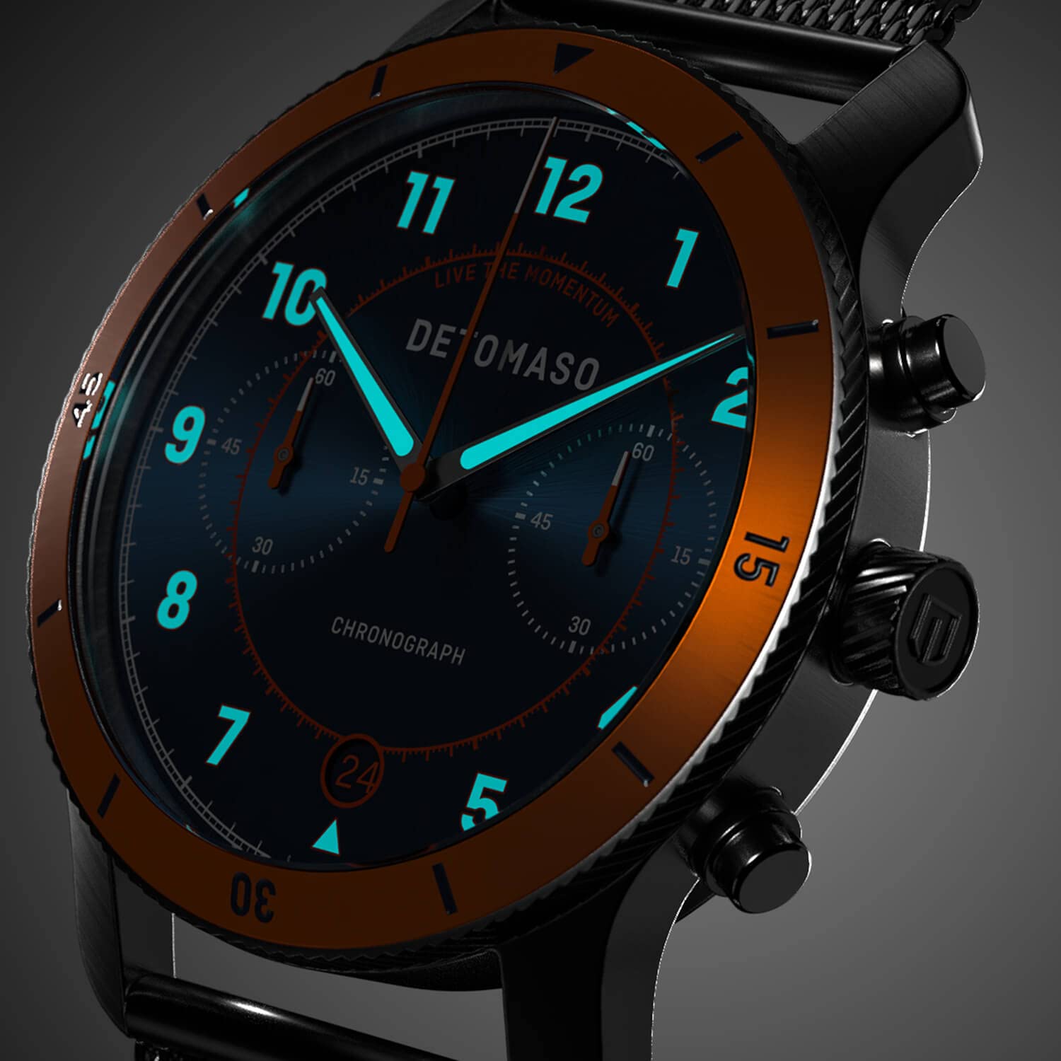 Часы DeTomaso Venture Chronograph Limited Edition Синий Оранжевый - Меш Серебристый, Синий, Браслет, фото №3