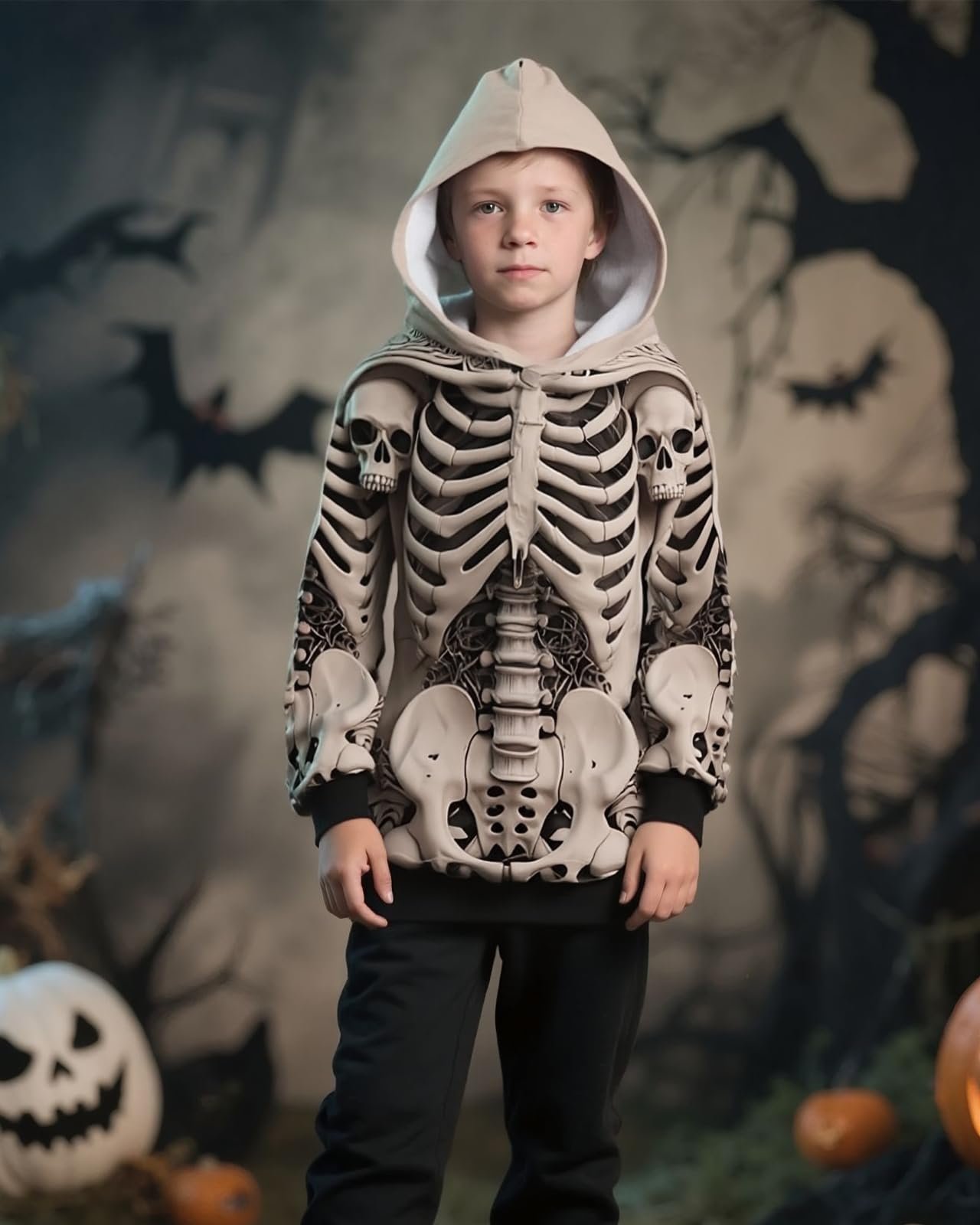 Худи Momkonzz Хэллоуин Скелет для мальчиков 3D Пуловер С длинными рукавами Размер 7-12 лет, фото №2