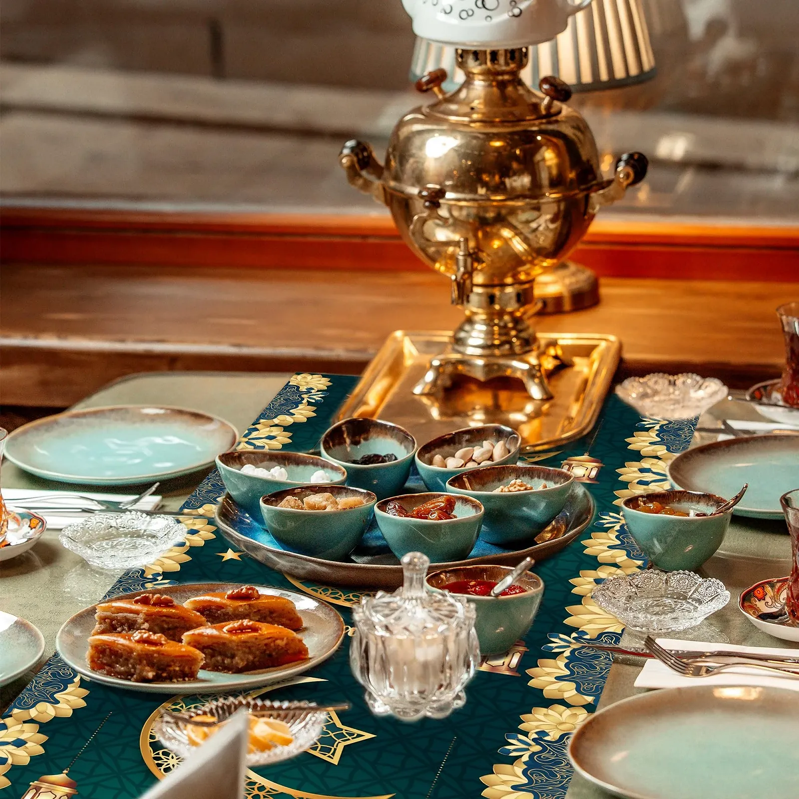 Ранер Ramadan Eid Mubarak Візерунок Місяць та Зірки 275 x 35 см Набір з 6 штук Зелений, фото №5