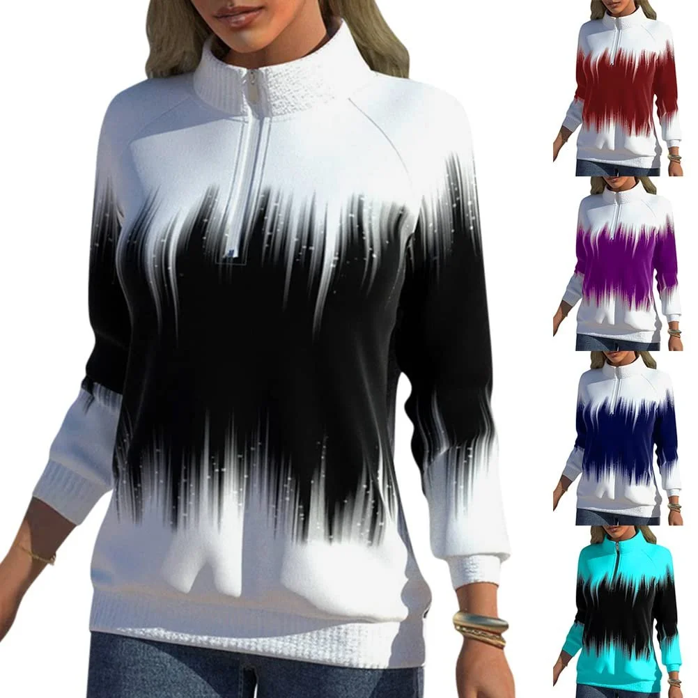 Onsoyours Женская Толстовка с длинными рукавами, полу-воротником-стойкой и молнией, повседневная толстовка с круглым вырезом, длинными рукавами, батиком, пуловер, топ с цветным градиентом, фото №2 Onsoyours Женская Толстовка с длинными рукавами, полу-воротником-стойкой и молнией, повседневная толстовка с круглым вырезом, длинными рукавами, батиком, пуловер, топ с цветным градиентом, фото №2