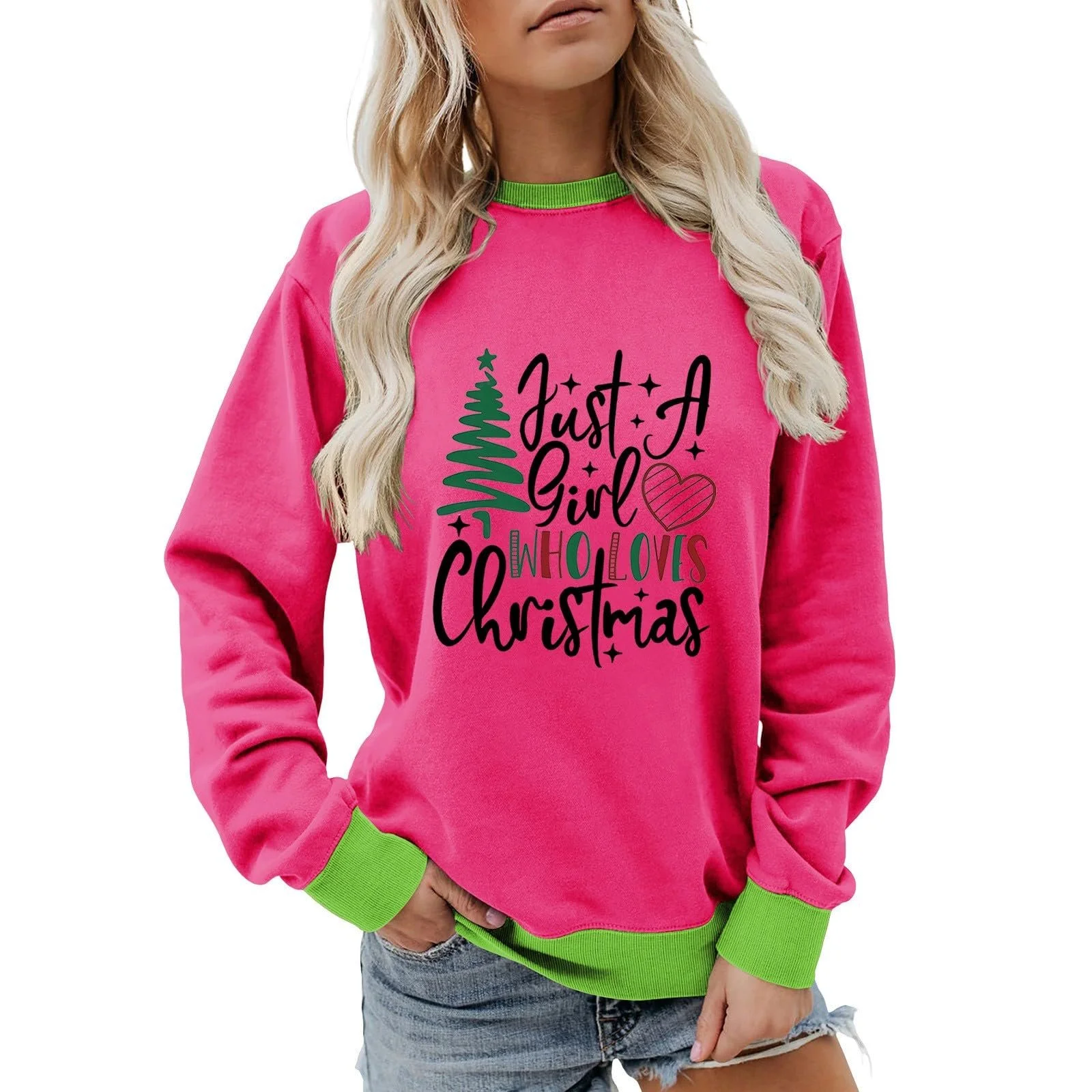 Женский Свитшот Просто Девушка, Которая Любит Рождество Рождественский Пуловер с длинными рукавами и круглым вырезом, фото №1