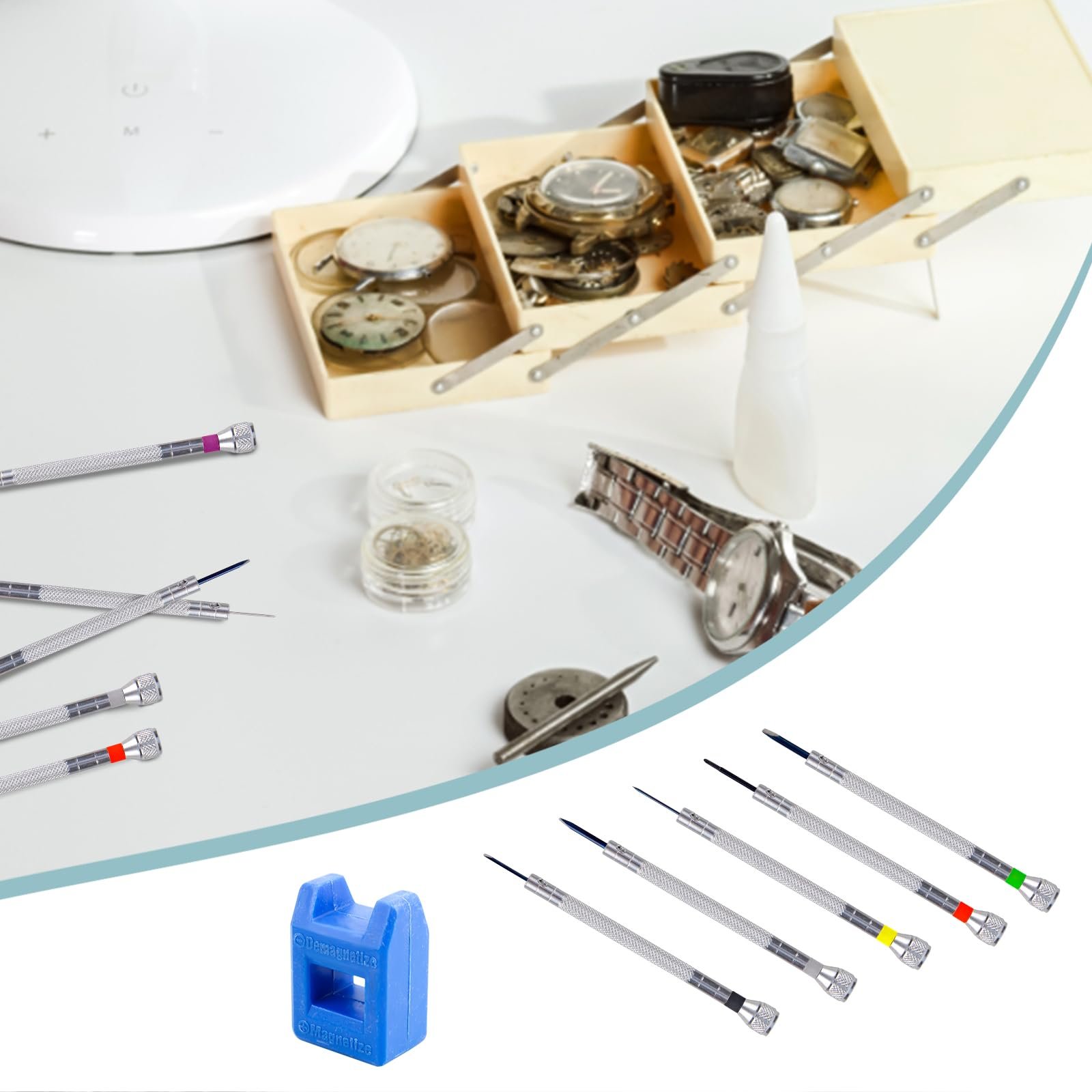 Набір годинникових викруток 13 шт Precision з ремагнітизатором 0.6 мм - 2.0 мм з 13 запасними лезами, фото №5 Набір годинникових викруток 13 шт Precision з ремагнітизатором 0.6 мм - 2.0 мм з 13 запасними лезами, фото №5