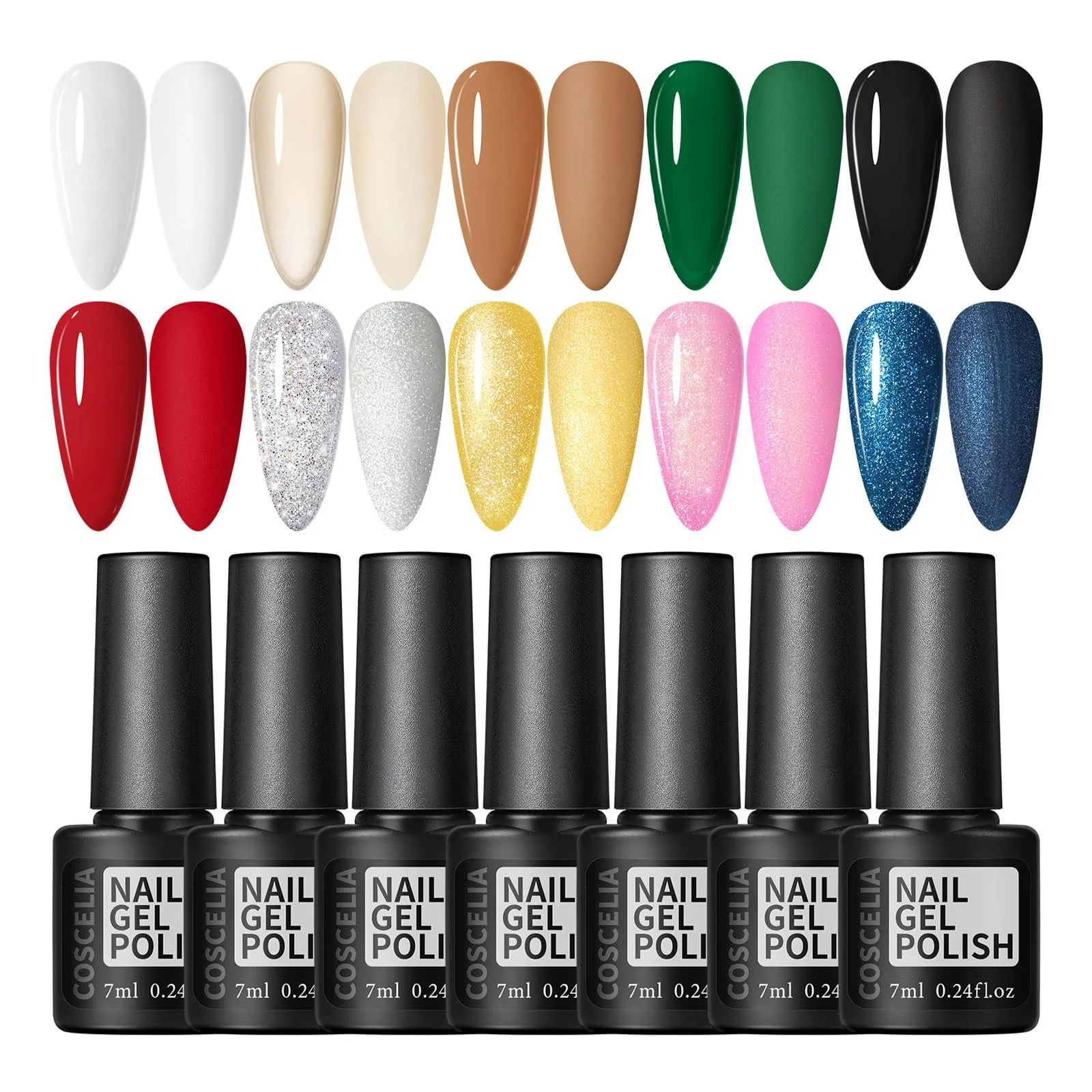 Гель-лак COSCELIA, набор, 10 цветов, розовый, красный, белый, черный, телесный, фото №1