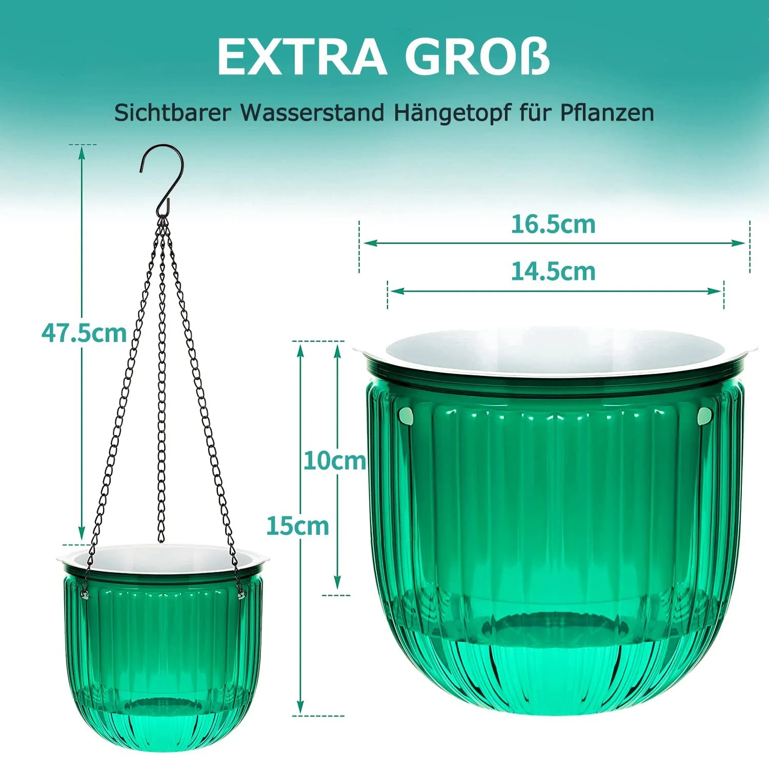 Набор подвесных вазонов с автополивом 2 шт. 16.5 см Зеленый Прозрачный ПЭТ, фото №2