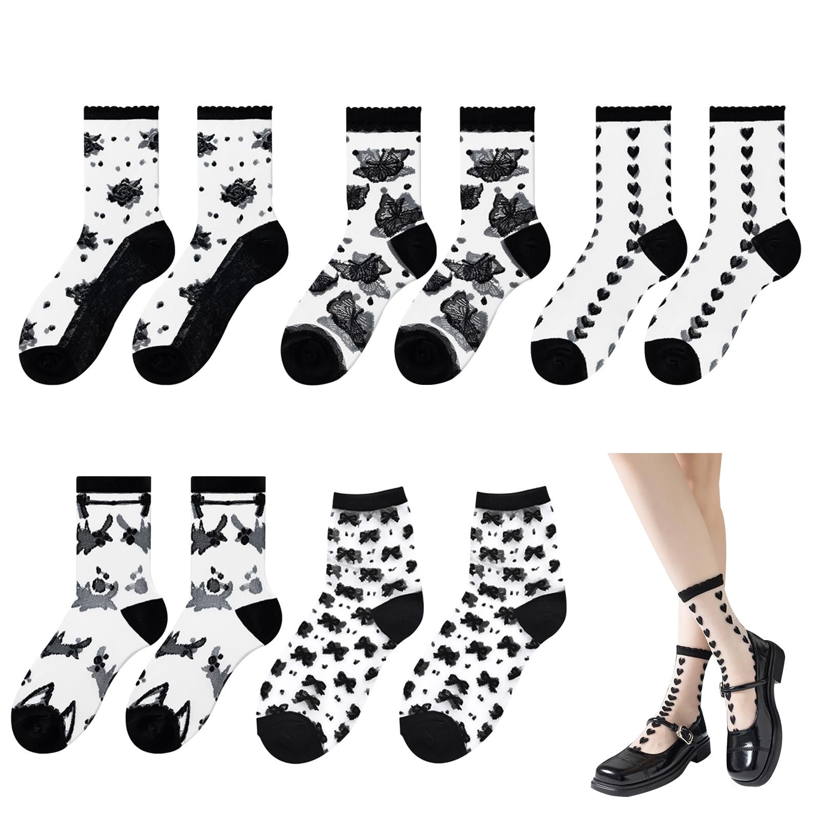 Носки Прозрачные Винтажные Нейлоновые чулки Черный, One size fits all, фото №1