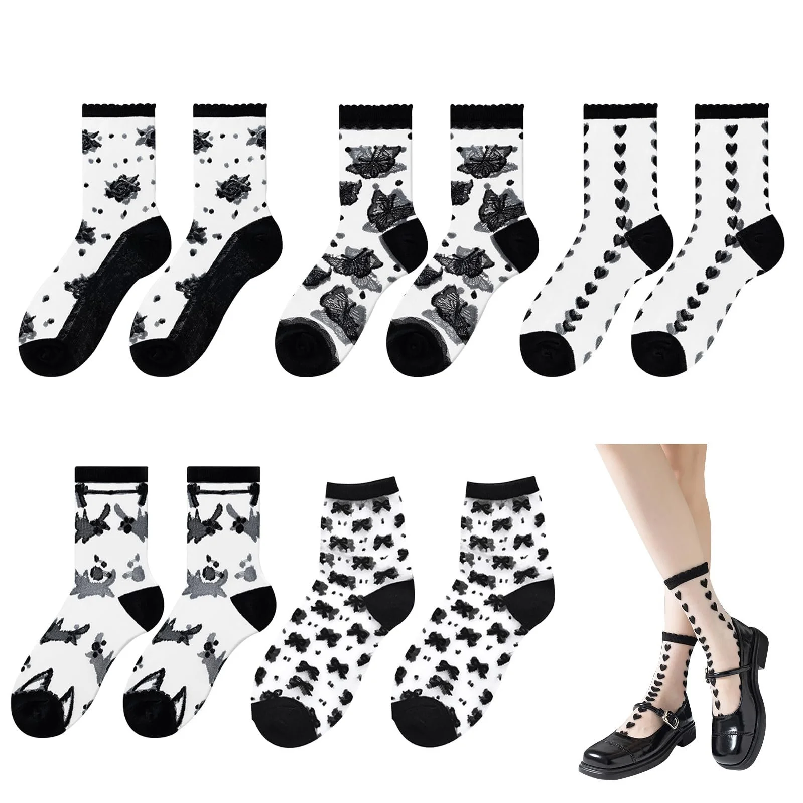 Шкарпетки Прозорі Вінтажні Нейлонові панчохи Чорний, One size fits all, фото №1