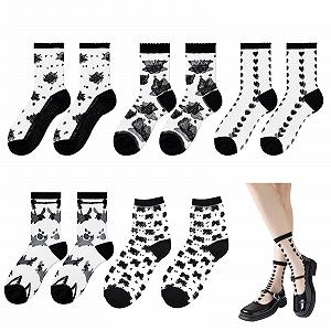 Носки Прозрачные Винтажные Нейлоновые чулки Черный, One size fits all - Фото 1