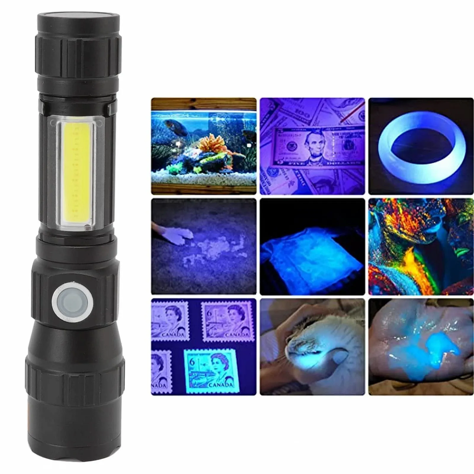 Ліхтар ViaGasaFamido Перезаряджуваний 395 Nm, Магнітний, 7 Режимів Освітлення, USB Зарядка, Алюмінієвий Сплав, фото №8