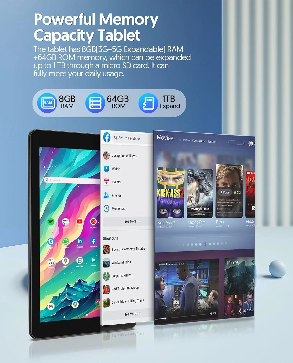 Планшет 7" BAKEN 7 Pro (3+5)/64 ГБ 4 ядра Android 14 3500 мАч Черный, фото №4