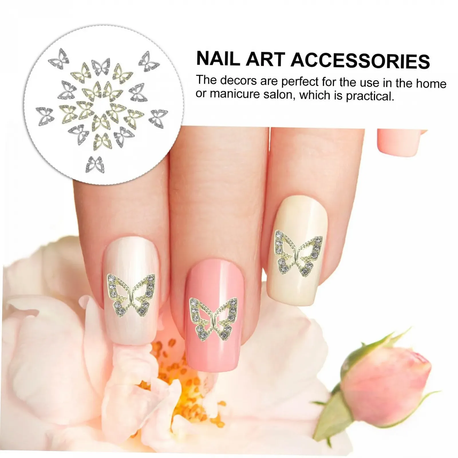 Украшения для ногтей Типа Бабочка FRCOLOR 20 шт. со стразами для маникюра, фото №6