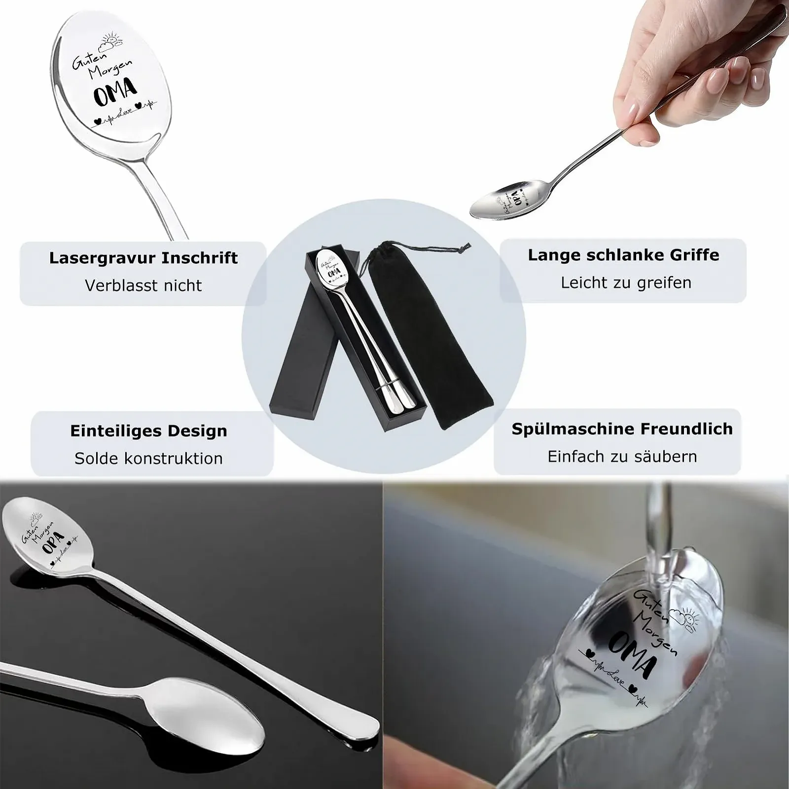 Ложка кавова з гравіюванням для бабусі та дідуся, набір 2 шт., фото №4