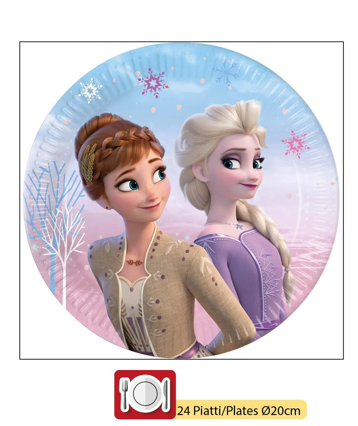 Набір посуду для вечірки Ciao Disney Frozen II Wind Spirit для 24 осіб (24 паперові тарілки діаметром 23 см, 24 паперові тарілки діаметром 20 см, 24 стаканчики 200 мл, 40 серветок 33 x 33 см), фото №6