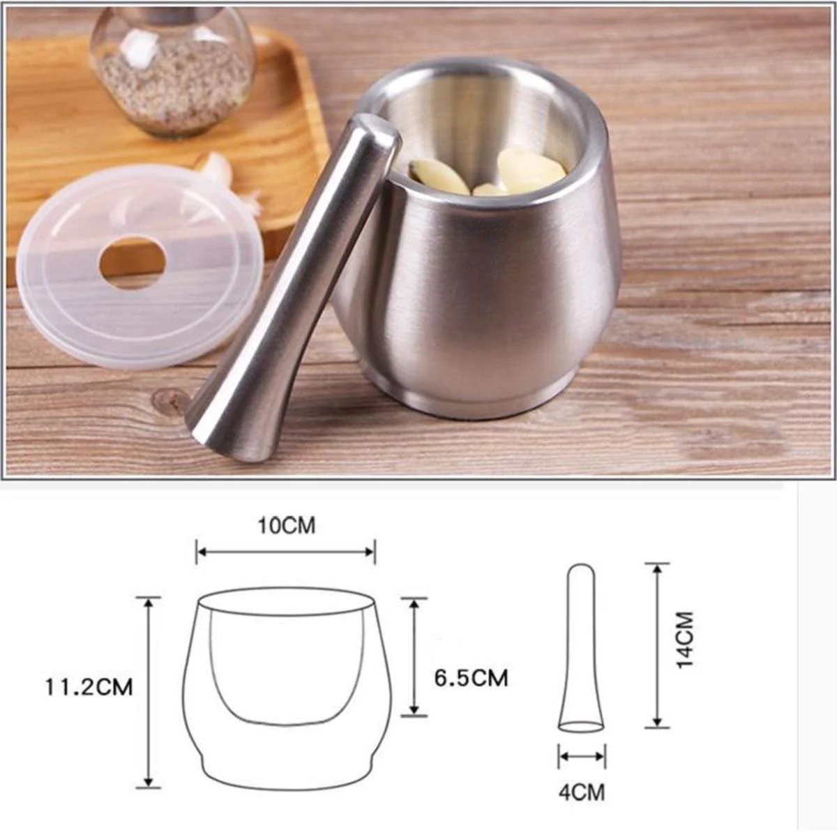 Ступка и пестик из нержавеющей стали, прочная, легко моющаяся чаша для перемешивания, идеально подходит для специй, имбиря, фото №2